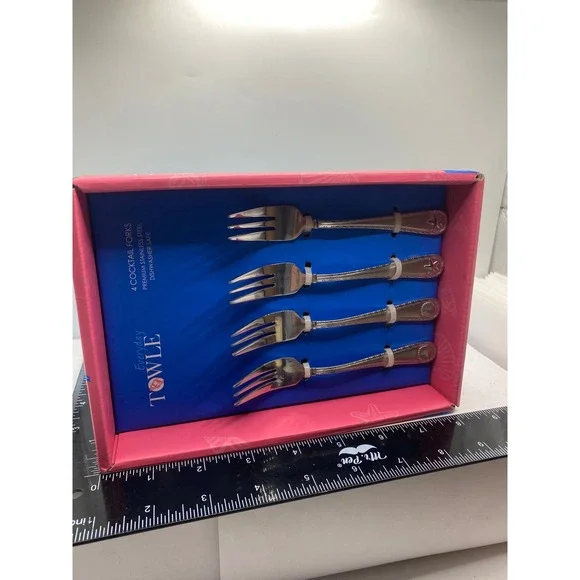 Everyday Towle Antigua Frost Cocktail Forks 4 Piece Stainless Steel Coastal Set - Picture 9 of 9